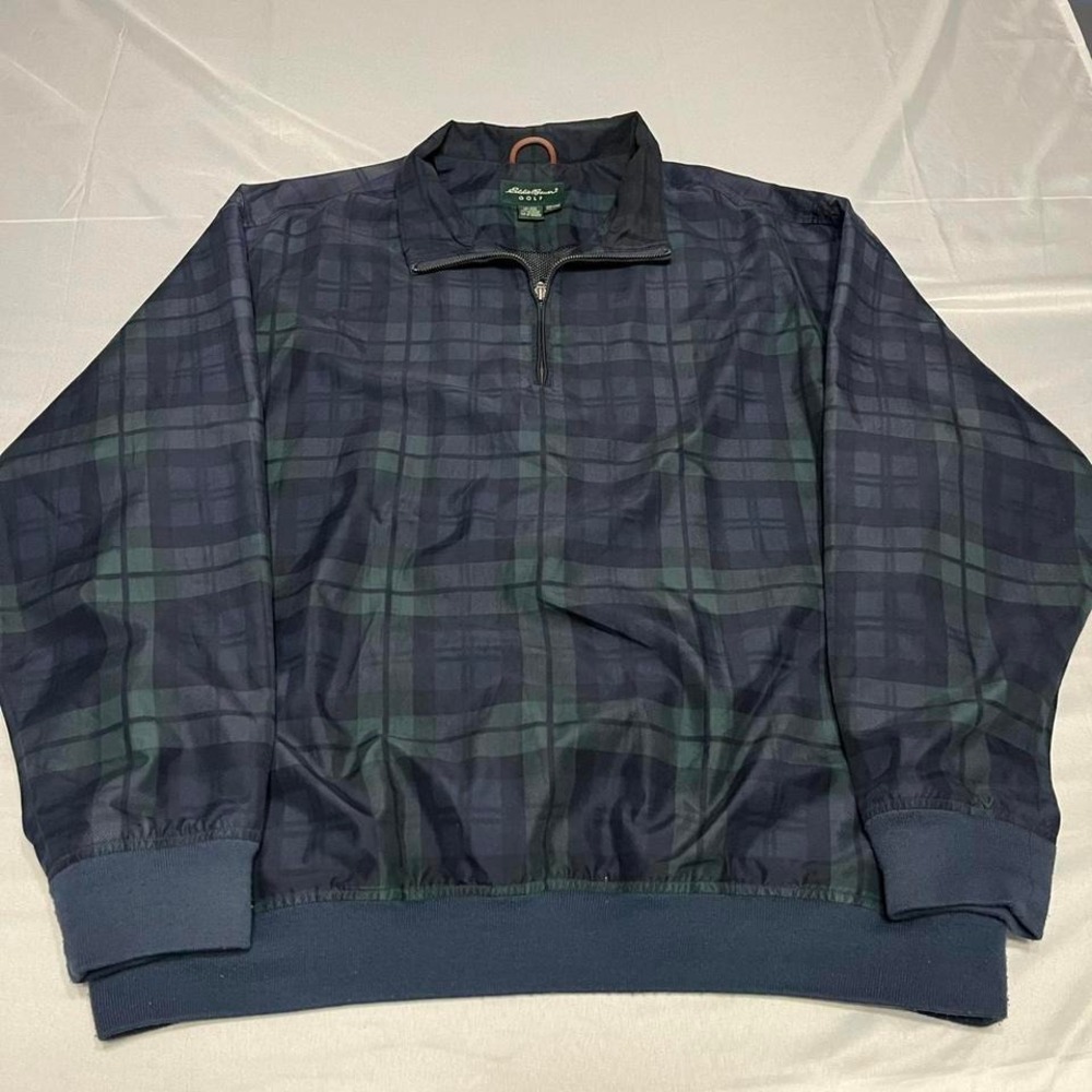 Eddie Bauer plaid golf windbreaker quarter zip jacket